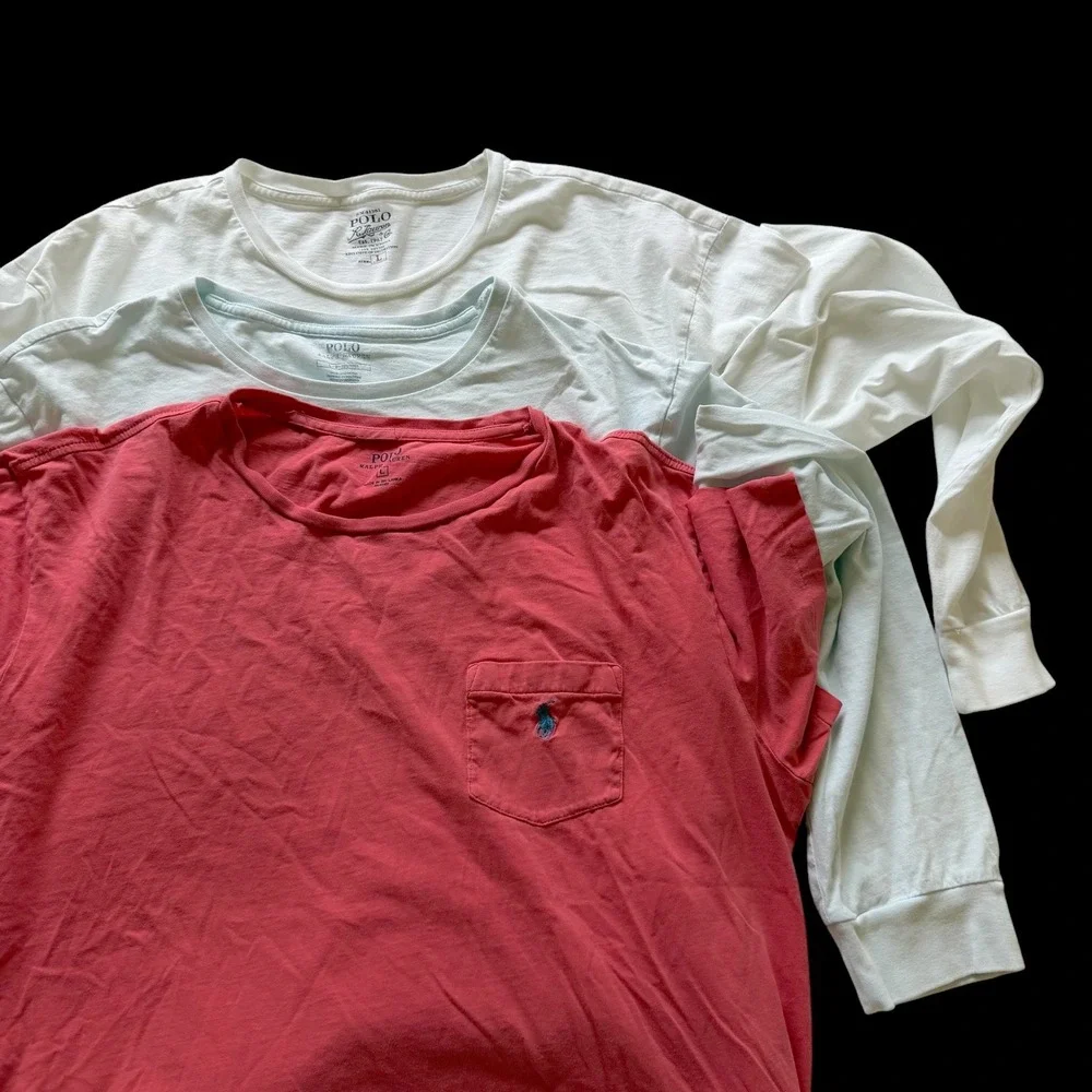 Polo Ralph Lauren Pocket T-Shirt Bundle Lot 3 Red White Blue Cotton Large 3 Pack